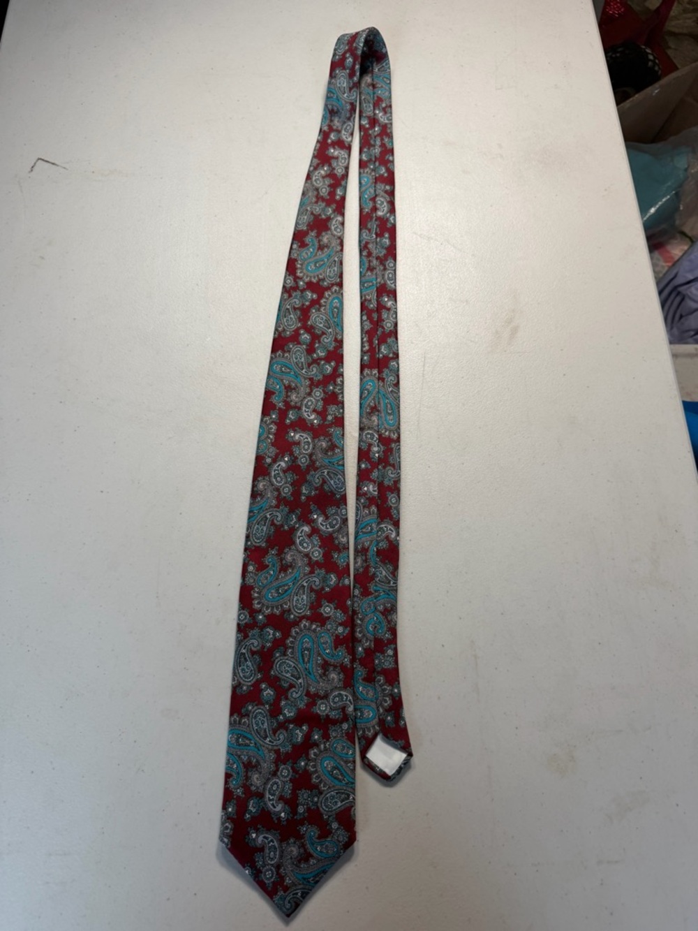 Men's Burgundy Paisley Silk Tie with Teal Accents Mallory church